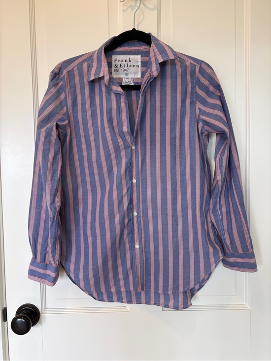 Frank & Eileen Tops - Frank & Eileen Blue and Red Narrow-Striped Cotton Shirt